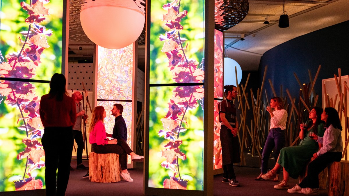 people at a sensory wine exhibition in Bordeaux wine museum